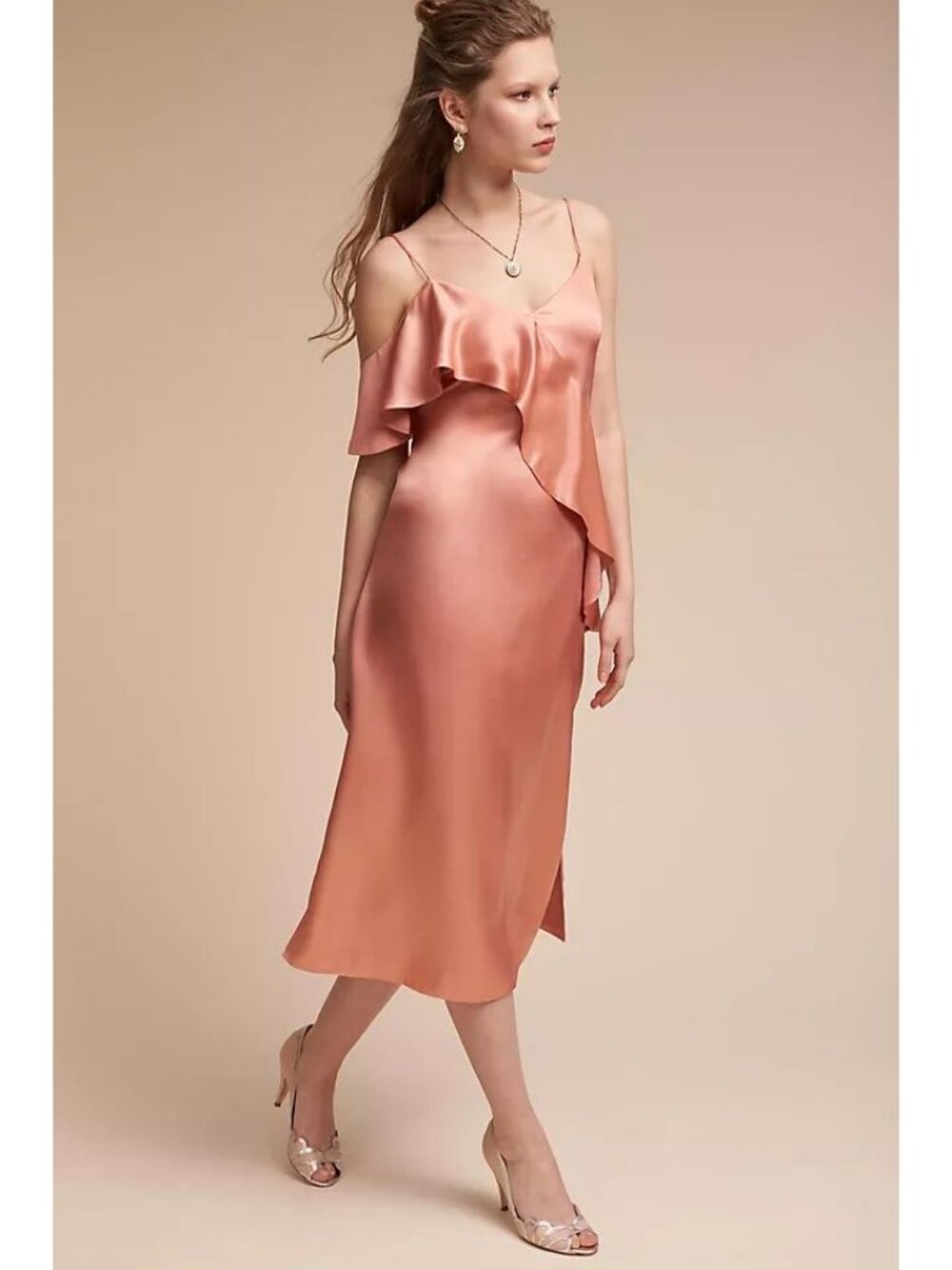 Anthropologie BHLDN Amur Selena Dress Satin Asymmetrical Ruffle size 0